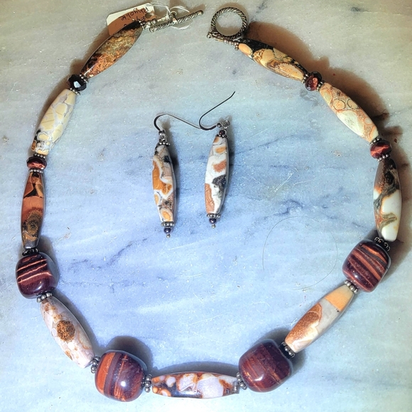 Rhylolite Tiger Eye Sterling 925 Necklace 19" Earrings Set - Picture 6 of 6